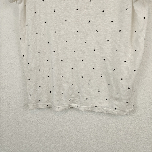 Rails Cara Stars & Moon Print V-neck Short-sleeve Tshirt Sheer Linen Blend SM - Picture 2 of 9